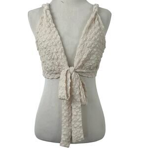 *3for$25💋 Women Sleeveless Textured Wrap Cropped Top Cream Boho Summer Fairy